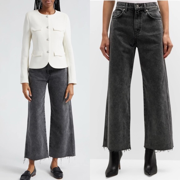 VERONICA BEARD Jeans Taylor Cropped Frayed High Rise Wide Leg in Ash Onyx Sz 29 - Picture 5 of 17